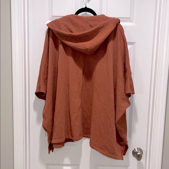 NWT Aerie oversized fleece hoodie Open front poncho cardigan M/L burnt orange - Picture 8 of 9